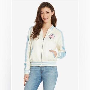 Disney Womens Size Medium Alice In Wonderland Souvenir Jacket Satin Bomber Coat